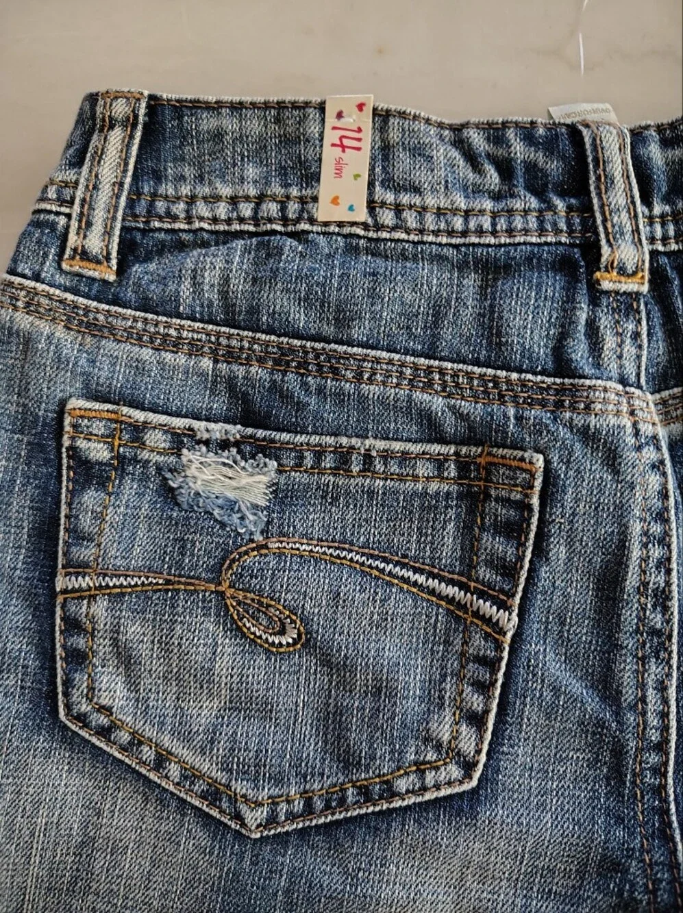 Justice 100% Cotton Distressed Detail Blue Denim Cuffed Jean Shorts Size 14 Girl